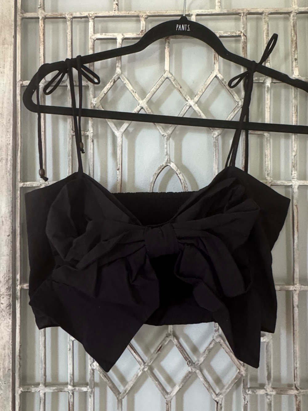 Anthropologie Black Bow Tie-Shoulder Crop Camisole
